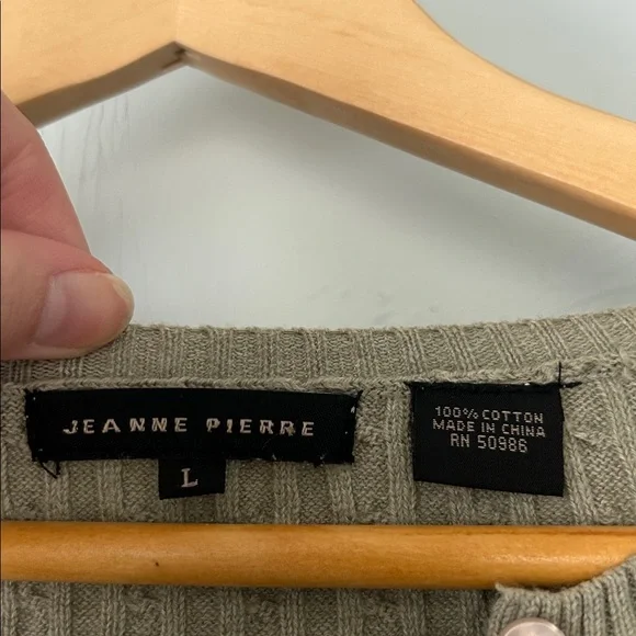 Jeanne Pierre Cable Knit Ribbed V-Neck Light Green Sweater - Picture 2 of 3